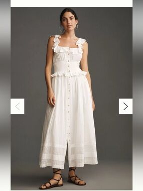 Pilcro Ruffled Smocked-Waist Button-Front Midi Dress